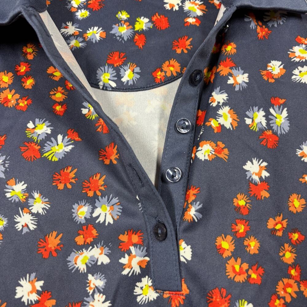 Callaway Medium Opti Dri Golf Polo Shirt Blue Floral Daisy Popover Collared - Picture 3 of 7
